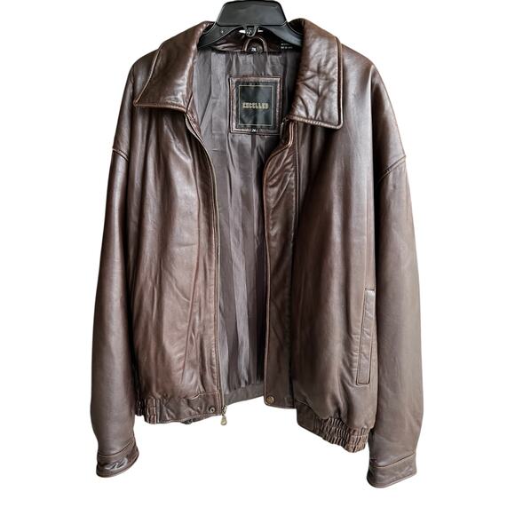 Men’s big & tall genuine leather butter soft chocolate brown bomber jacket sz 2X - Picture 1 of 8